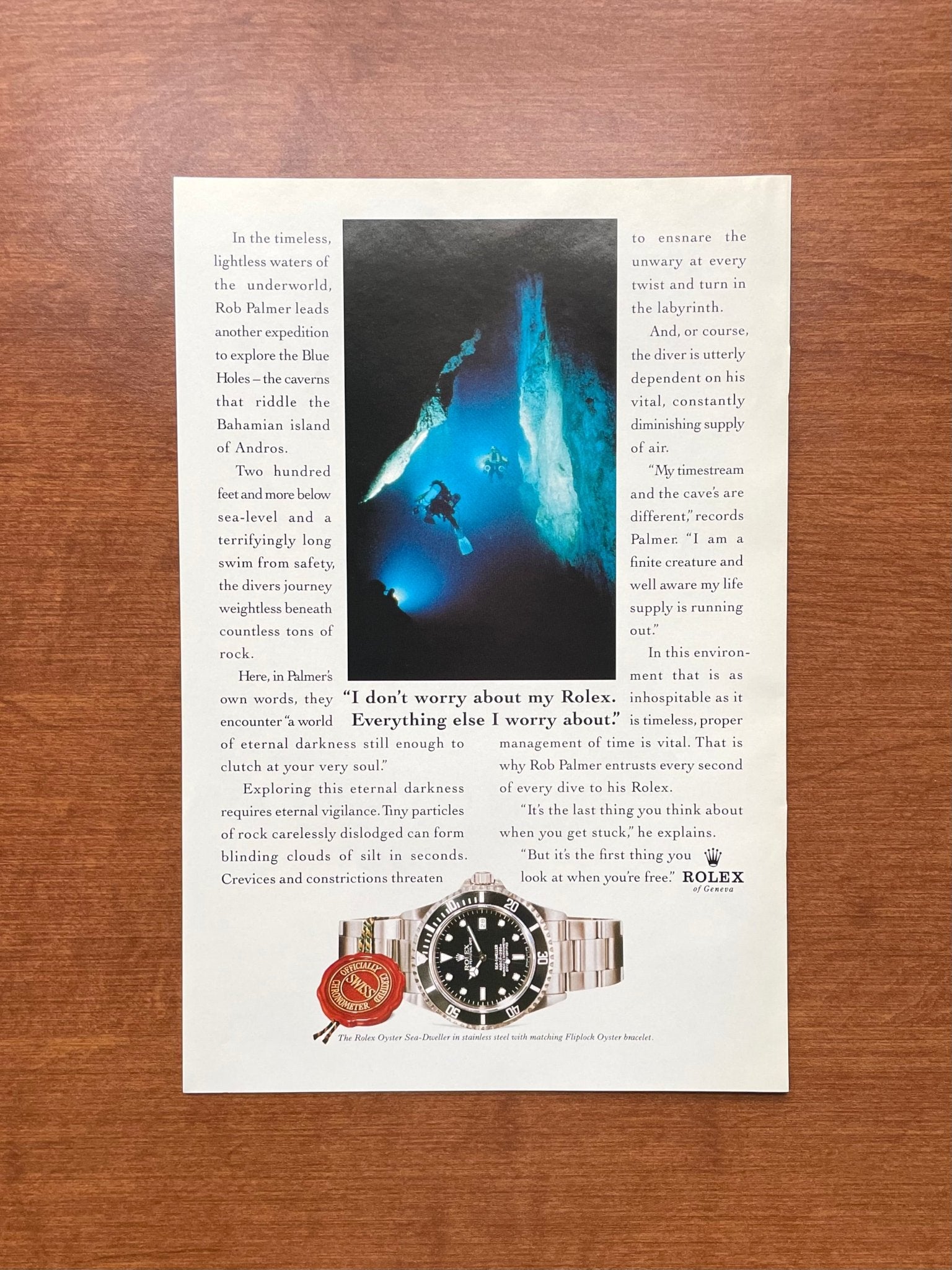 1997 Rolex Sea Dweller Ref. 16600 "I don't worry..." Advertisement