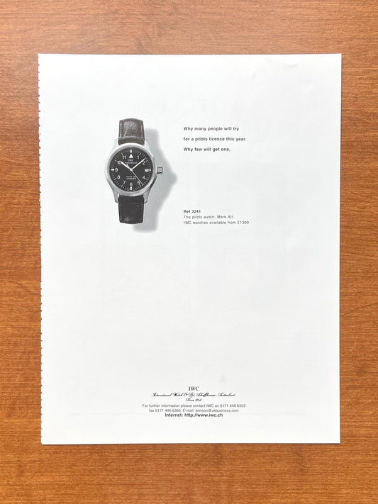 1998 IWC Mark XII Pilot's Watch Ref. 3241 "try for a pilots license" Advertisement