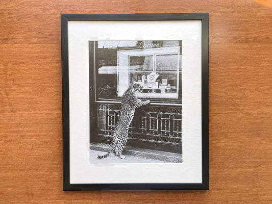 1999 Cartier "Panther Looking in Window" Advertisement in Black Wood Frame
