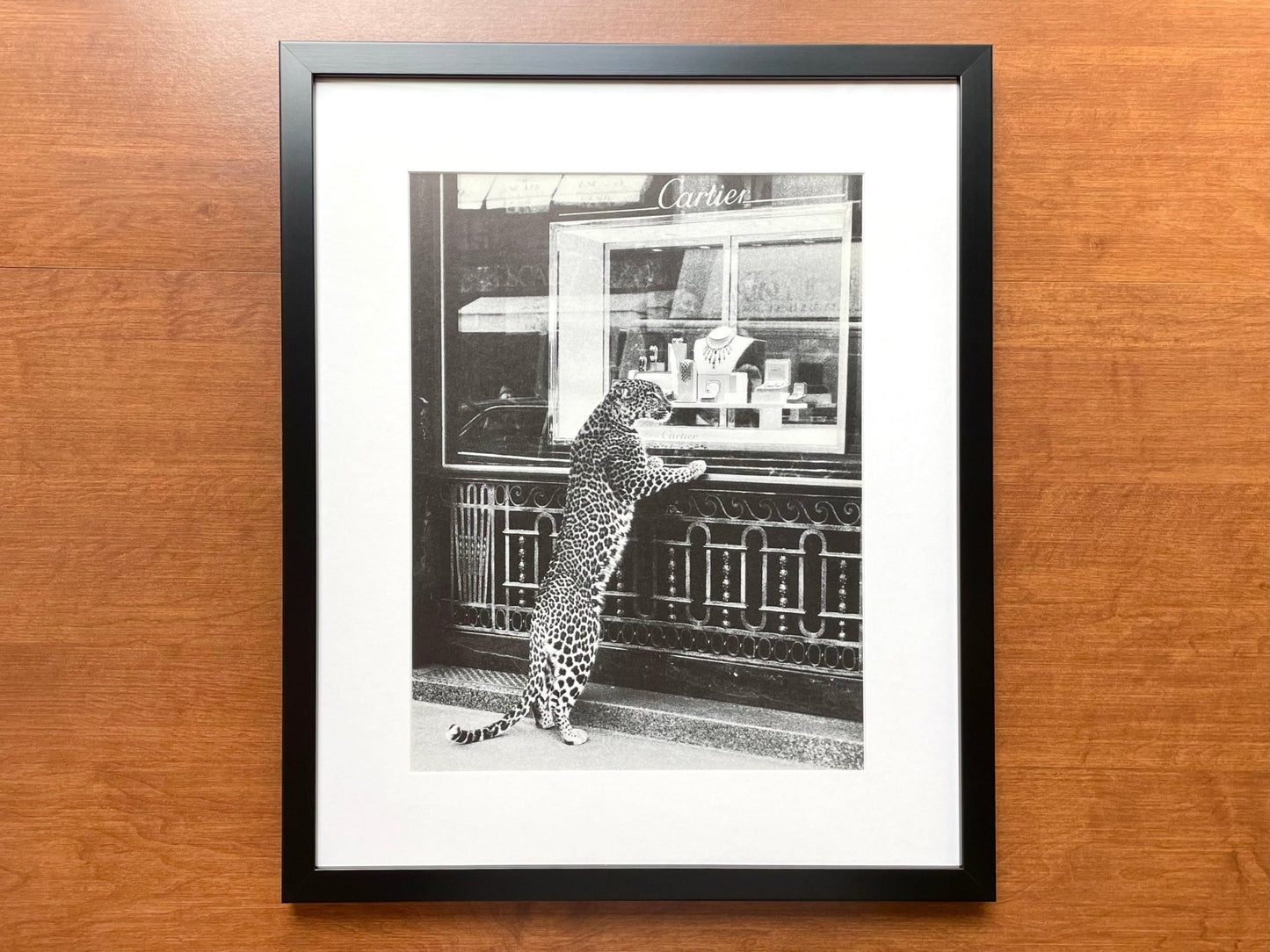 1999 Cartier "Panther Looking in Window" Advertisement in Black Wood Frame