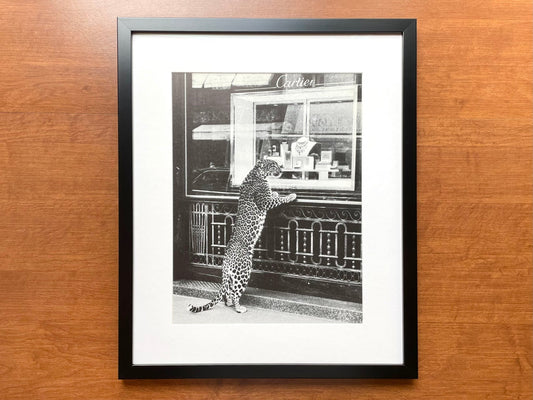 1999 Cartier "Panther Looking in Window" Advertisement in Black Wood Frame