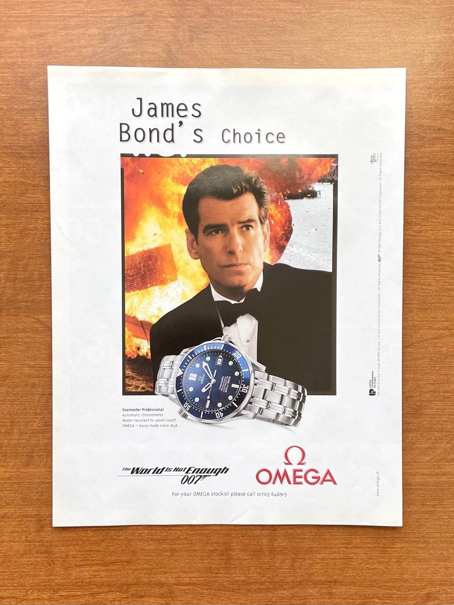 1999 Omega Seamaster Ref. 2531.80 James Bond's Choice "The World Is Not Enough 007" Advertisement