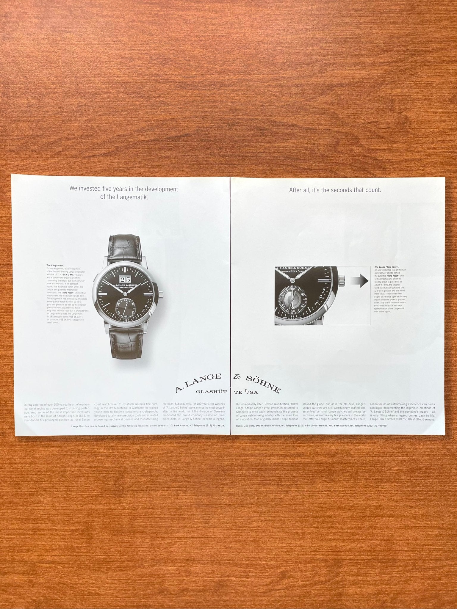 2001 A. Lange & Sohne Langematik L921.4 "SAX - O - MAT" Advertisement