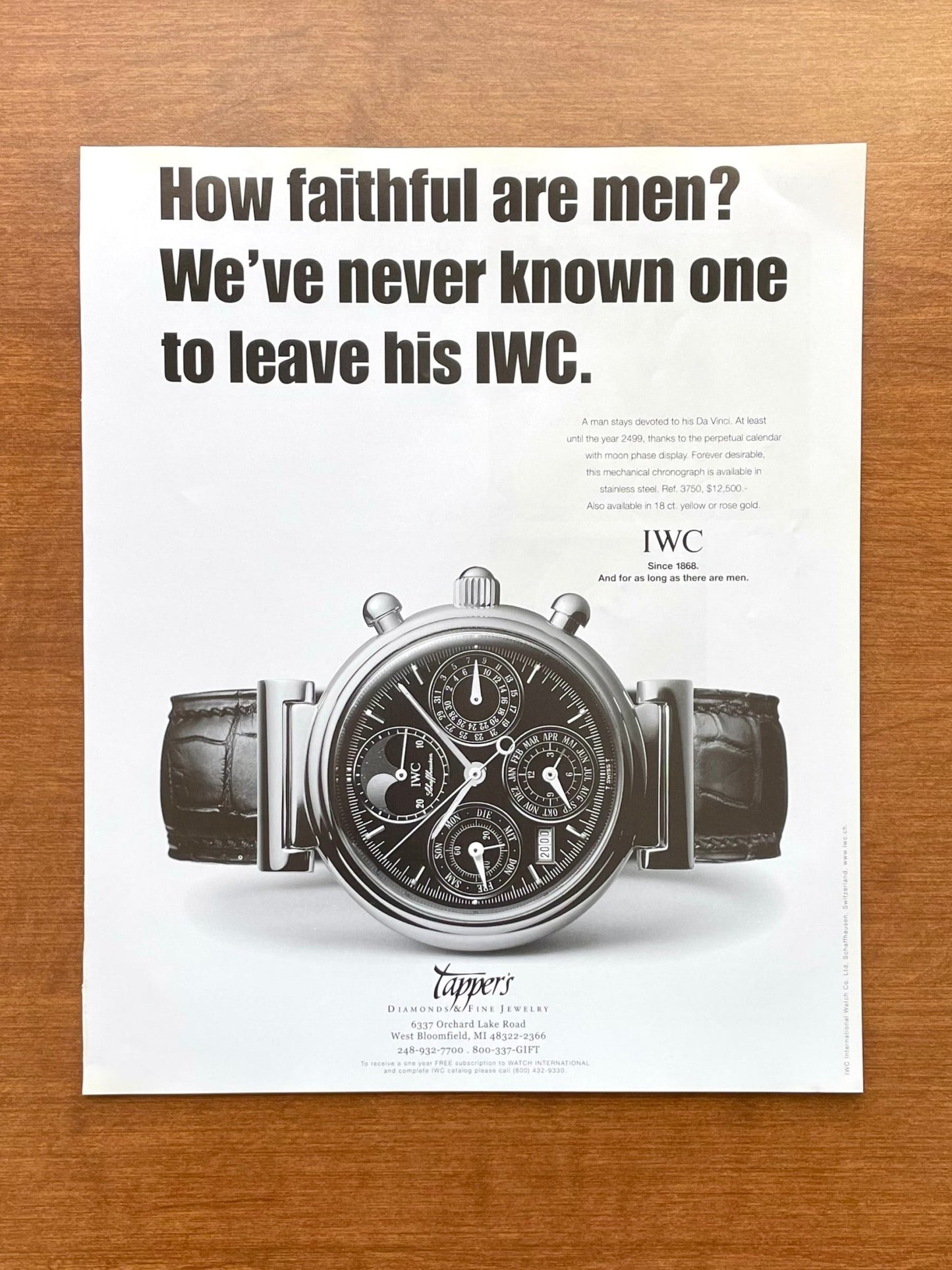 2001 IWC Da Vinci Ref. 3750 "How faithful are men?" Advertisement