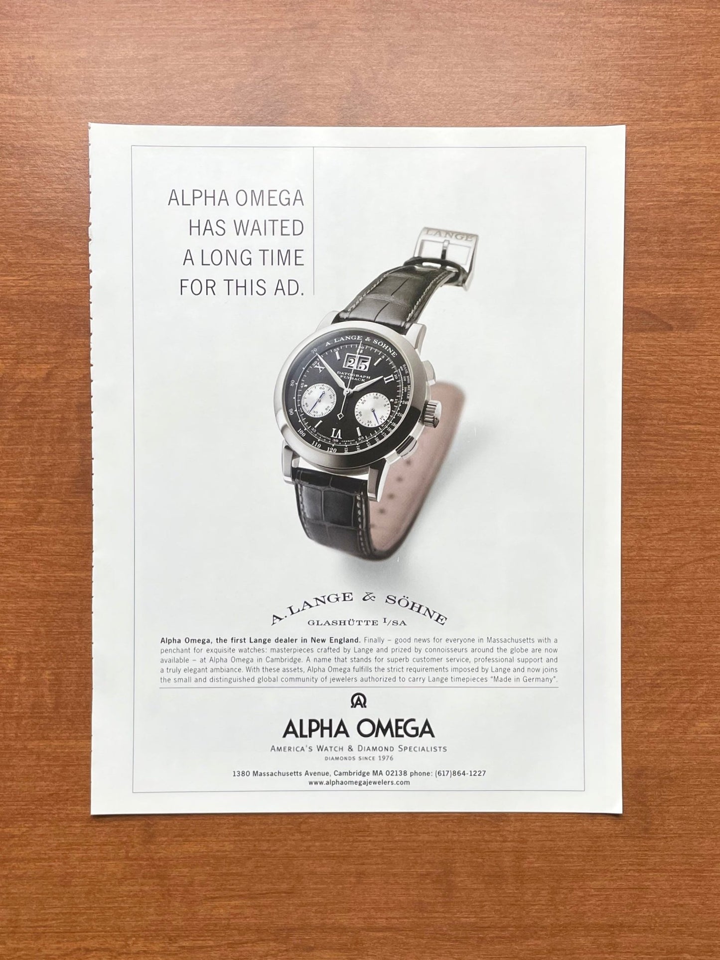 2003 A. Lange & Sohne Datograph at Alpha Omega Advertisement