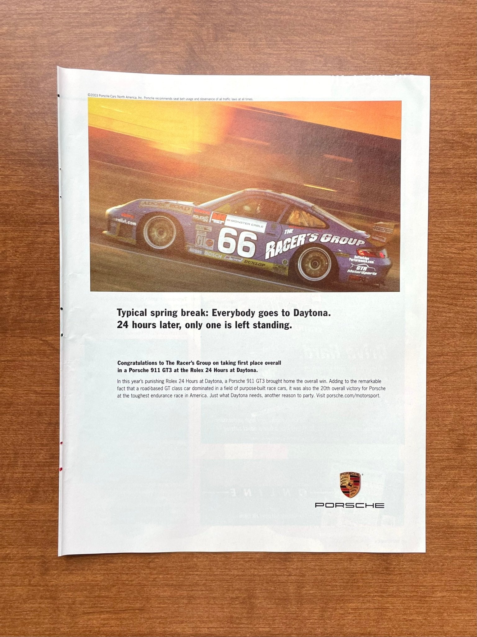 2003 Porsche 911 GT3 Rolex 24 Hours at Daytona Advertisement