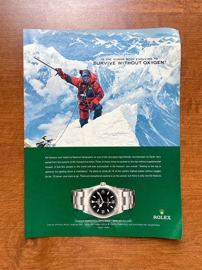 2005 Rolex Explorer Ref. 114270 "survive without oxygen" Advertisement