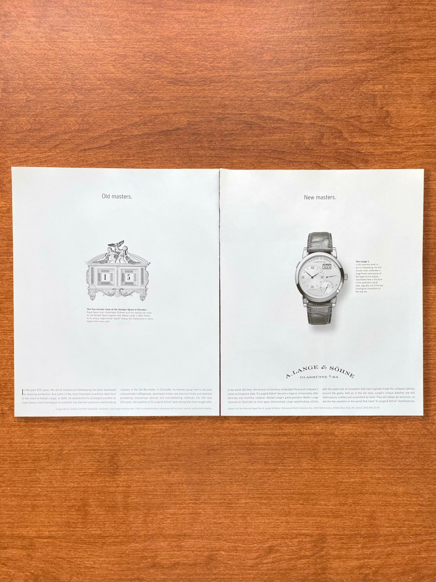 2006 A. Lange & Sohne Lange 1 with Sepera Opera clock Advertisement