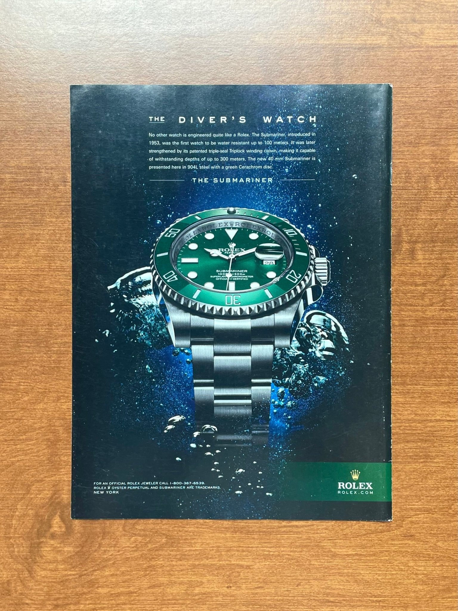 2011 Rolex "Hulk" Submariner Ref. 116610LV "Diver's Watch" Advertisement