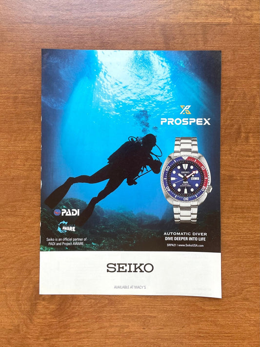 2017 Seiko Prospex "PADI" Diver Ref. SRPA21 Advertisement