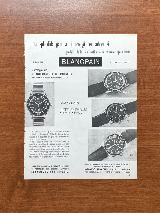 1960 Blancpain Fifty Fathoms Advertisement in Italian