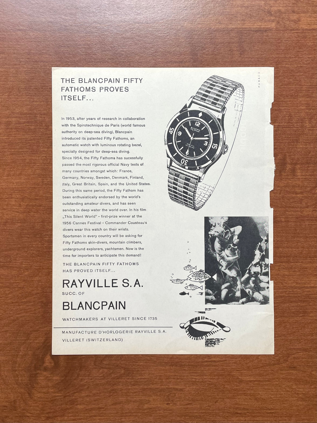 1957 Blancpain Fifty Fathoms Advertisement