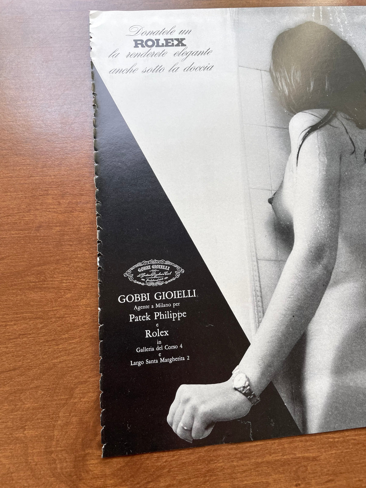 1973 Gobbi Jewels Rolex "Elegant even in the shower" Advertisement in Italian