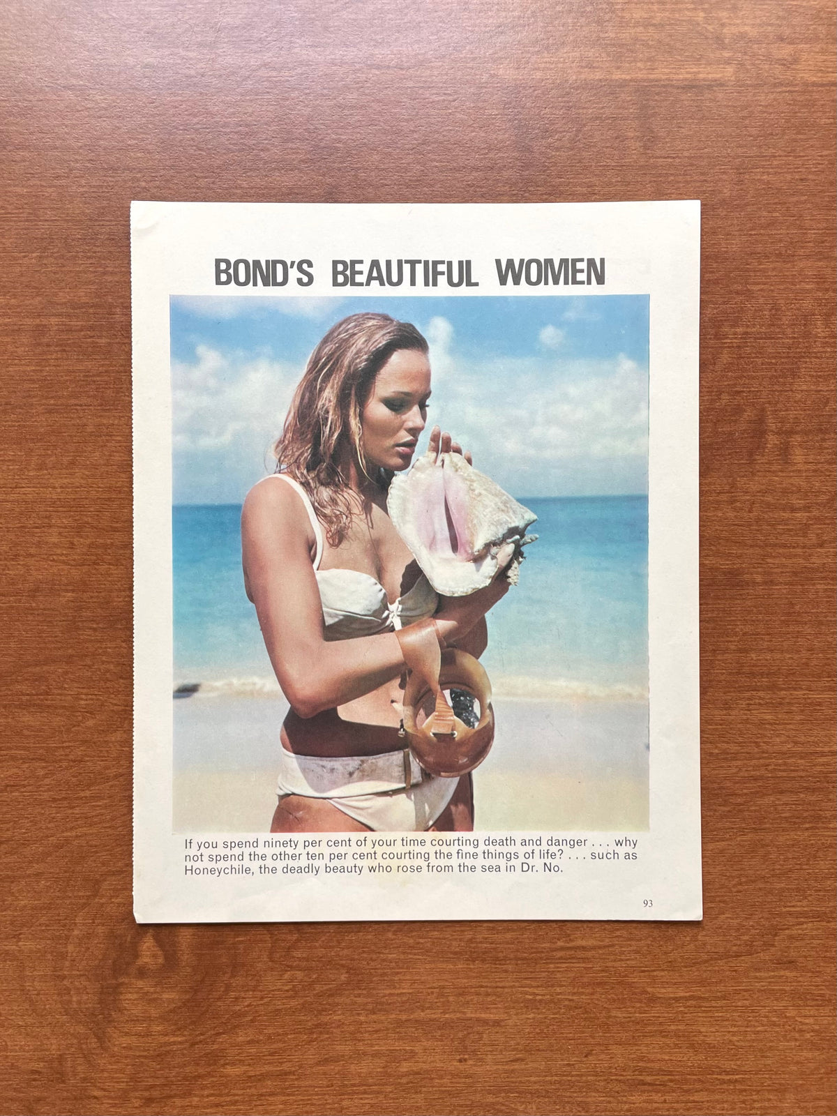 1966 James Bond 007 Bond Girl "Honeychile" Ursula Andress from Dr. No Original Magazine Page Image