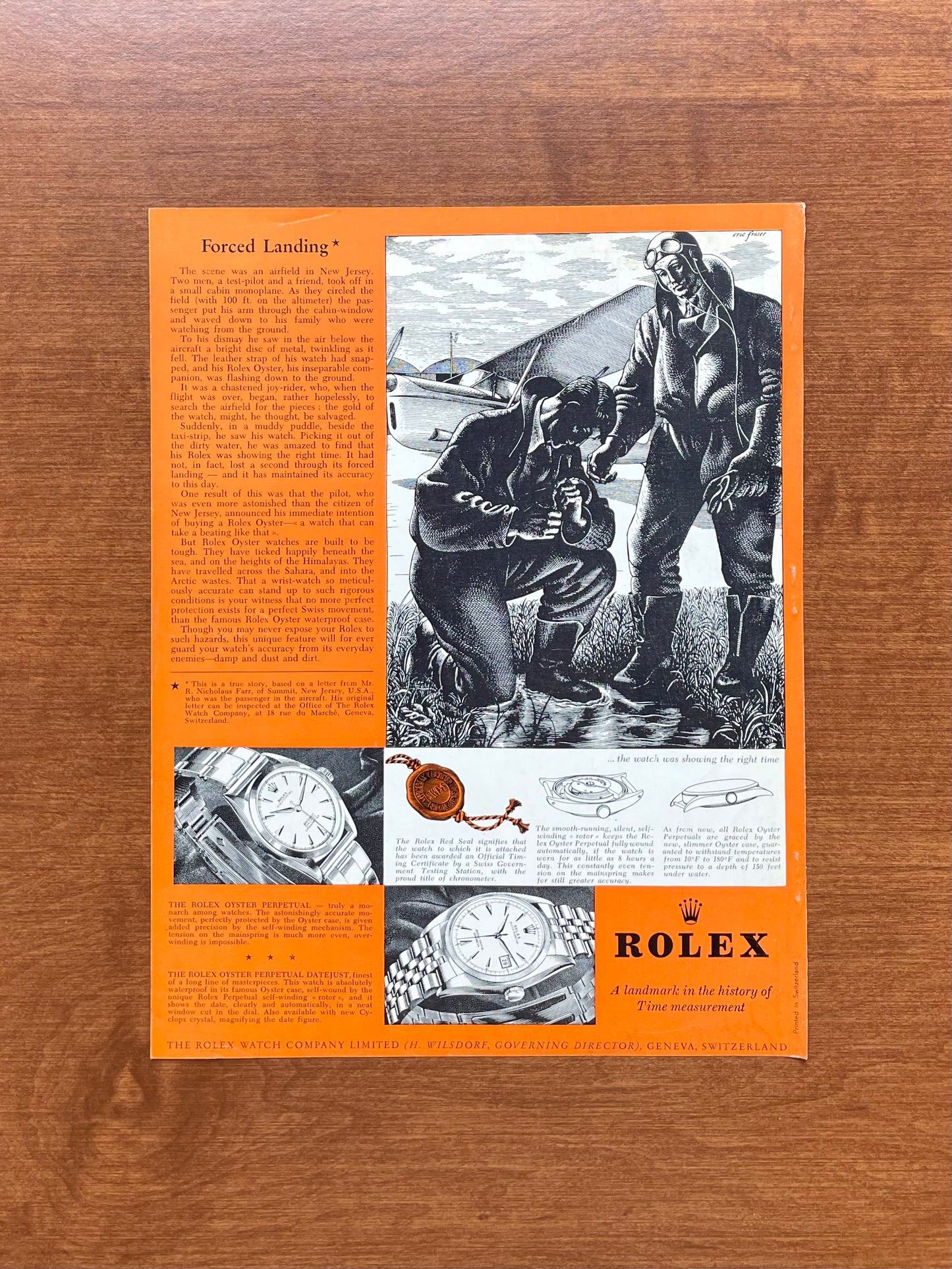 1954 Rolex Oyster Perpetual Datejust "Forced Landing" Advertisement