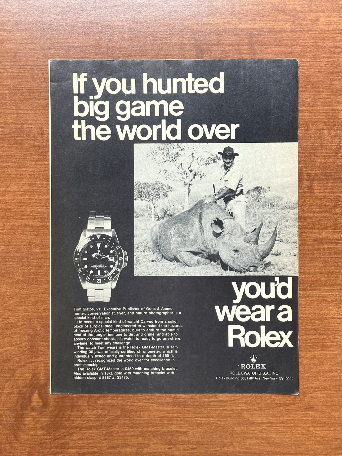 1976 Rolex GMT Master Ref. 1675 "If you hunted big game..." Advertisement