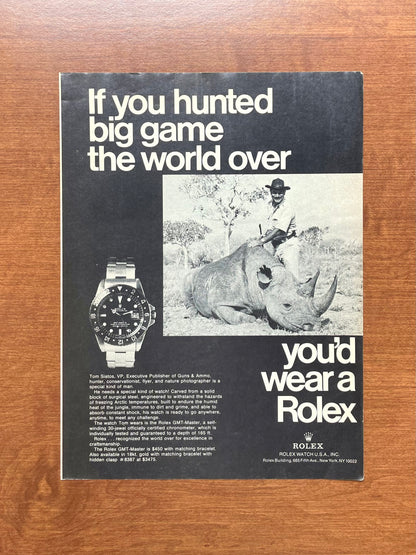 1976 Rolex GMT Master Ref. 1675 "If you hunted big game..." Advertisement