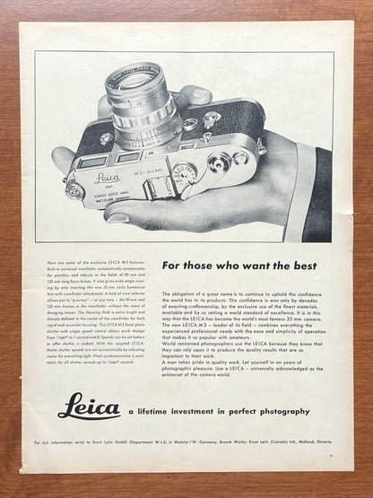 1957 Leica M3 "For those who want the best" Advertisement