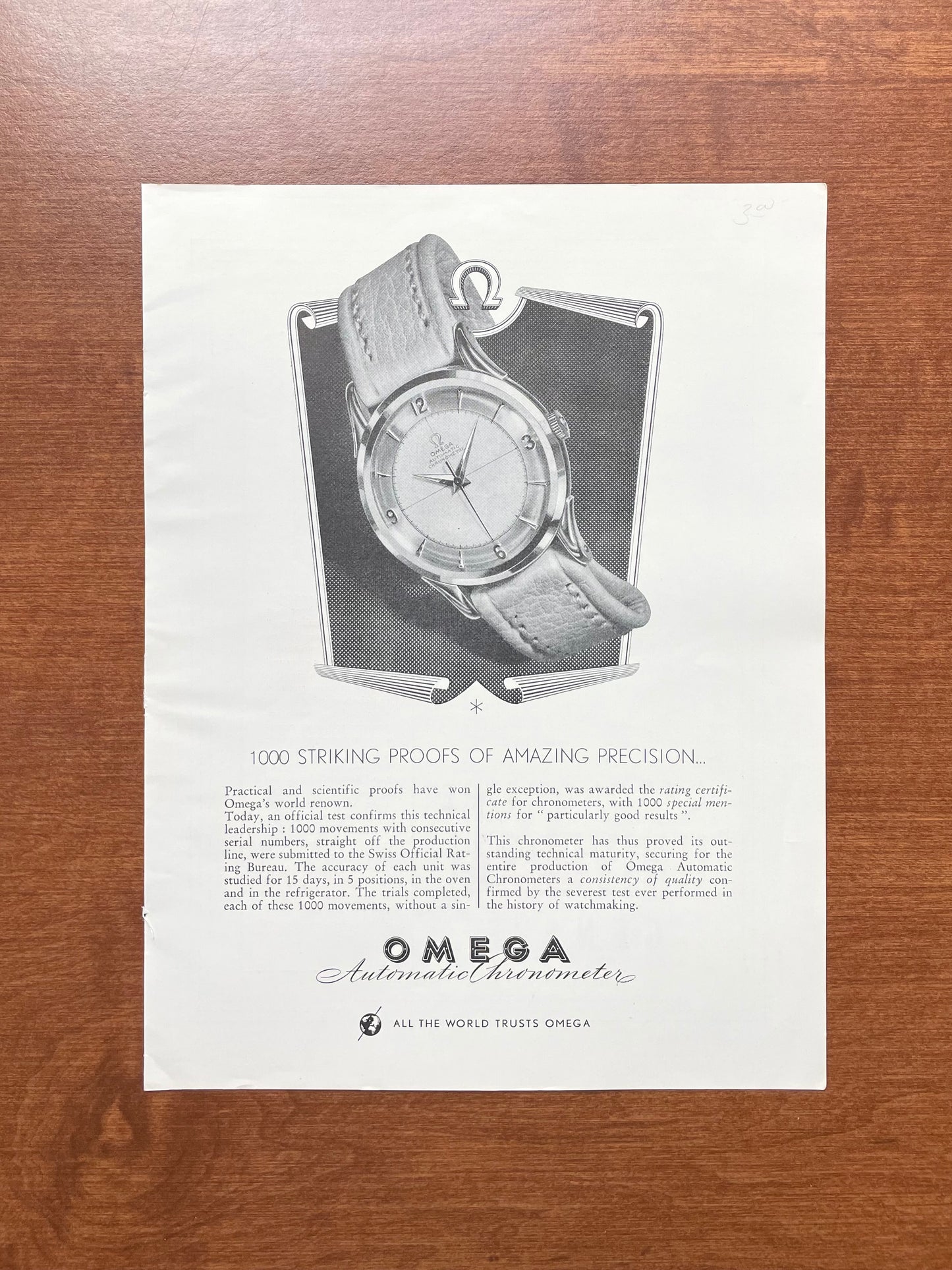 1956 Omega "1000 Striking Proofs of Amazing Precision..." Advertisement