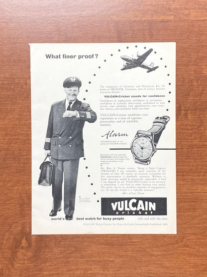 1957 Vulcain Cricket Alarm "What finer proof..." Advertisement