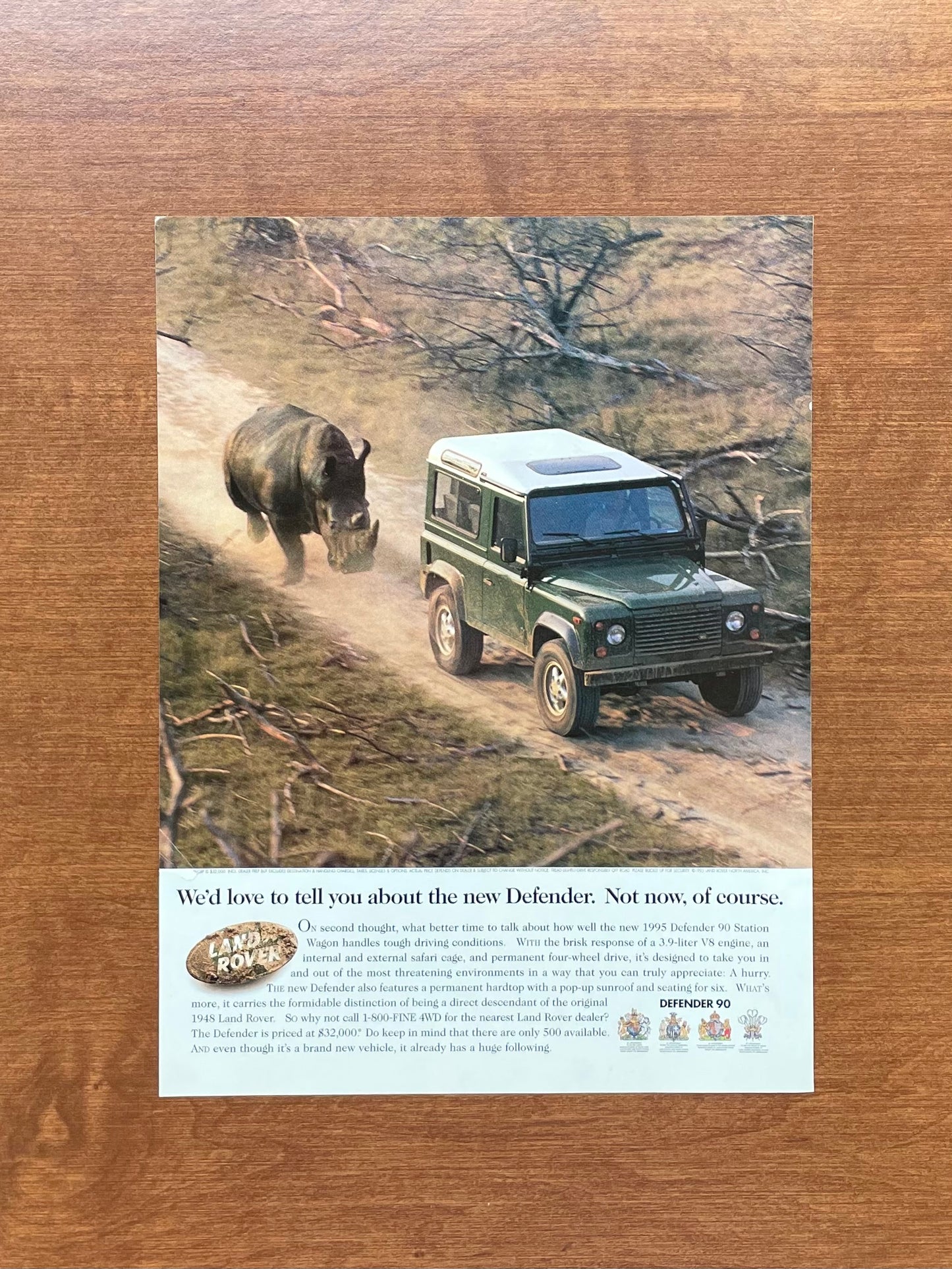 1996 NAS Defender 90 w/ rhino "Not now, of course." Advertisement