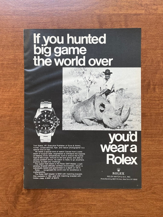 1976 Rolex GMT Master Ref. 1675 "If you hunted big game..." Advertisement