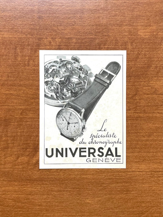 1942 Universal Geneve Compax "The Specialist..." Advertisement in French