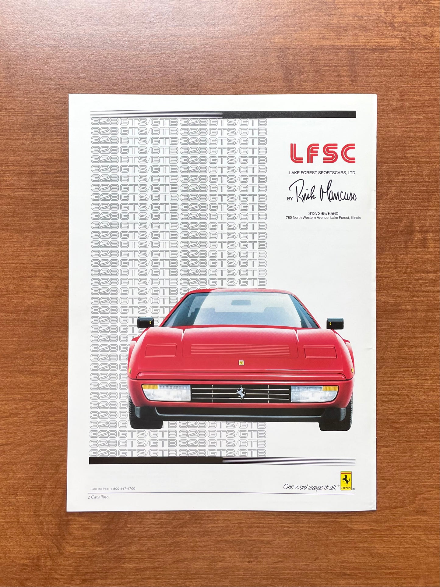 Ferrari 328 GTS / GTB "Lake Forest Sportscars" Advertisement