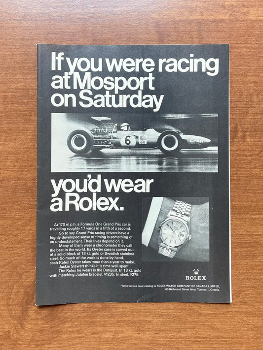 1969 Rolex Datejust Ref. 1601 "If you were racing Mosport..." Advertisement
