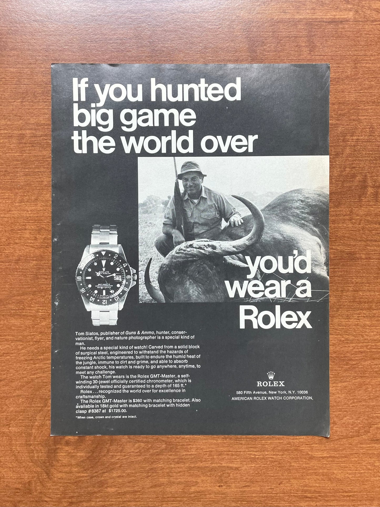 1974 Rolex GMT Master Ref. 1675 with Cape Buffalo Advertisement
