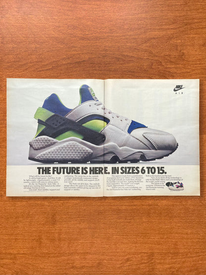 1991 Nike Air Huarache Sneaker "The future is here. In sizes 6 to 15." Advertisement