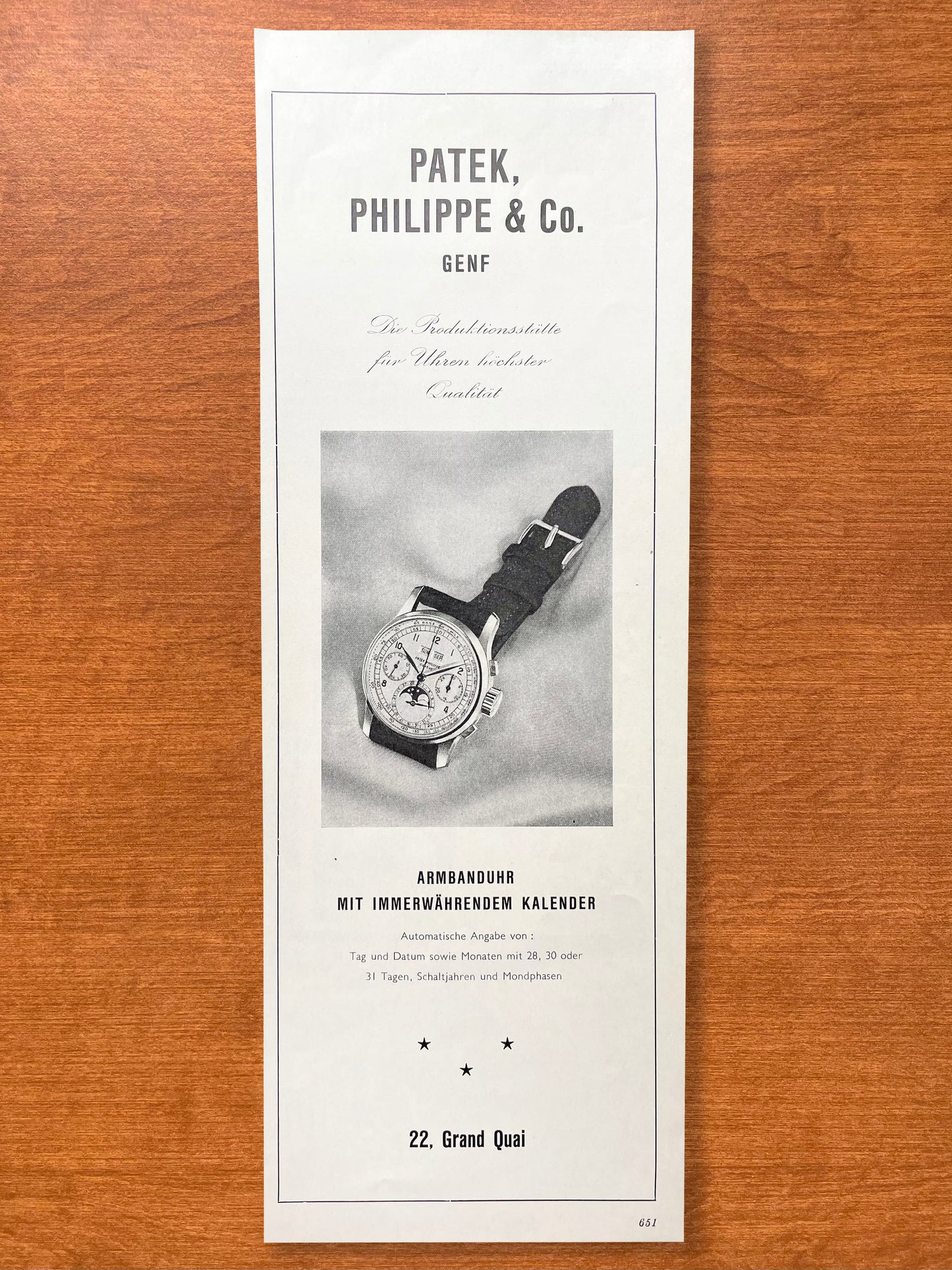 1952 Patek Philippe Perpetual Calendar Ref. 1518 Advertisement in German