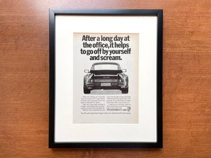 1989 Porsche 911 Turbo "long day at the office... scream." Advertisement in Black Wood Frame