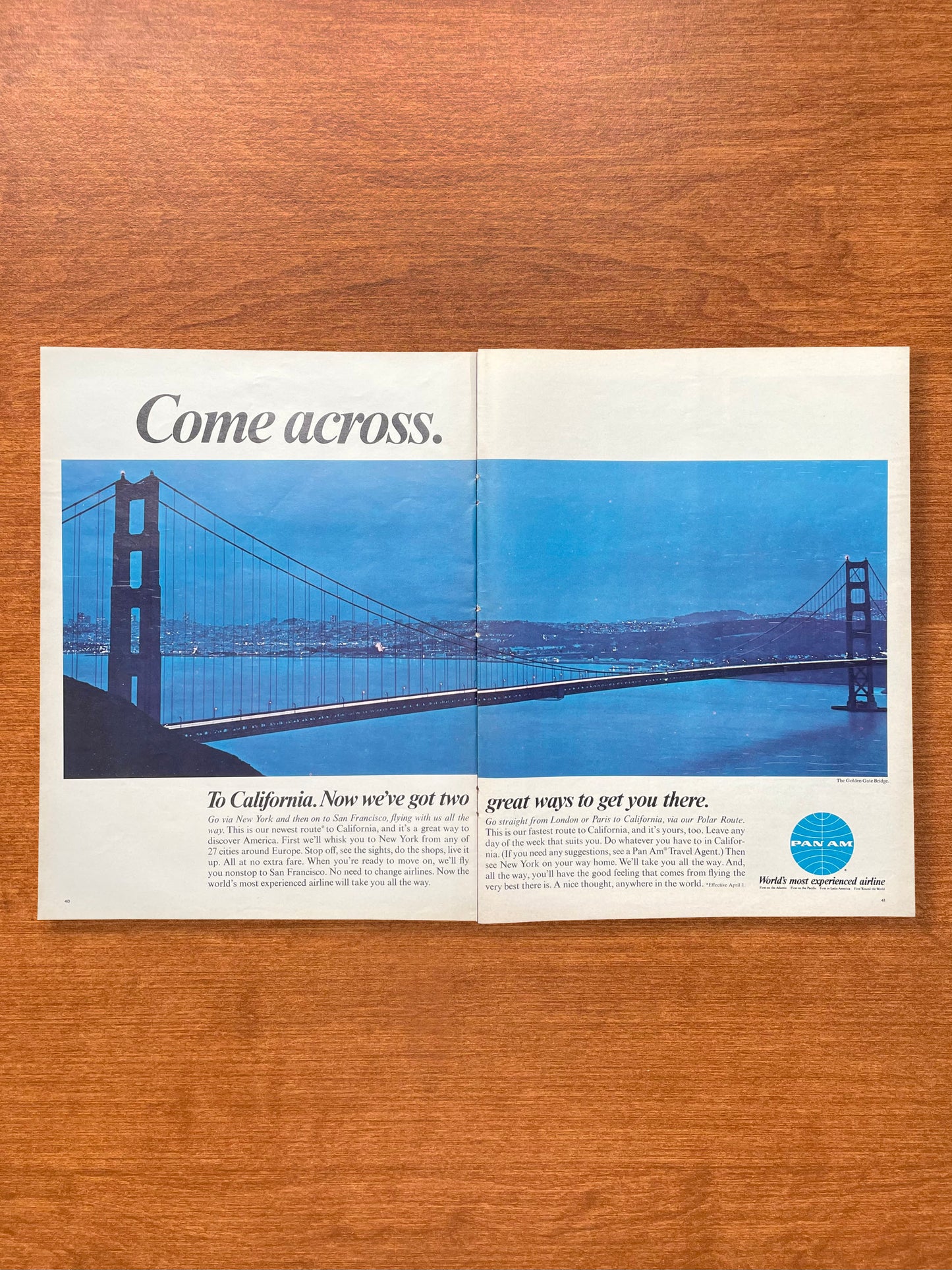 Vintage Pan Am Advertisement feat. San Francisco Golden Gate Bridge