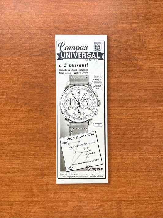 1940 Universal Geneve Compax feat. Mille Miglia Advertisement in Italian