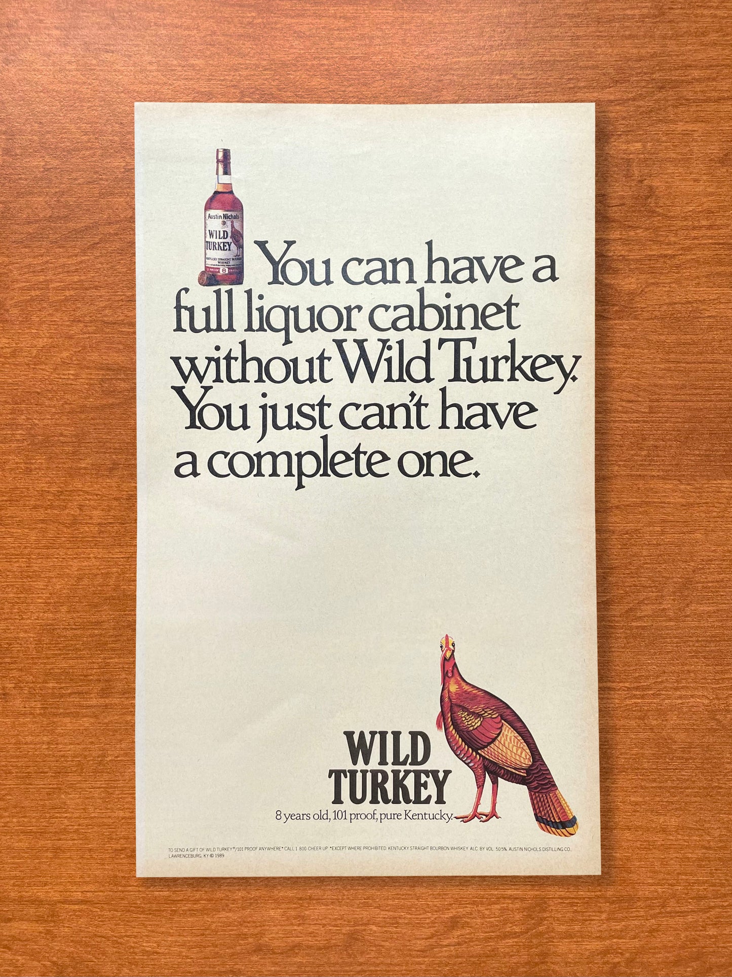 1991 Wild Turkey Bourbon Whiskey "full liquor cabinet" Advertisement