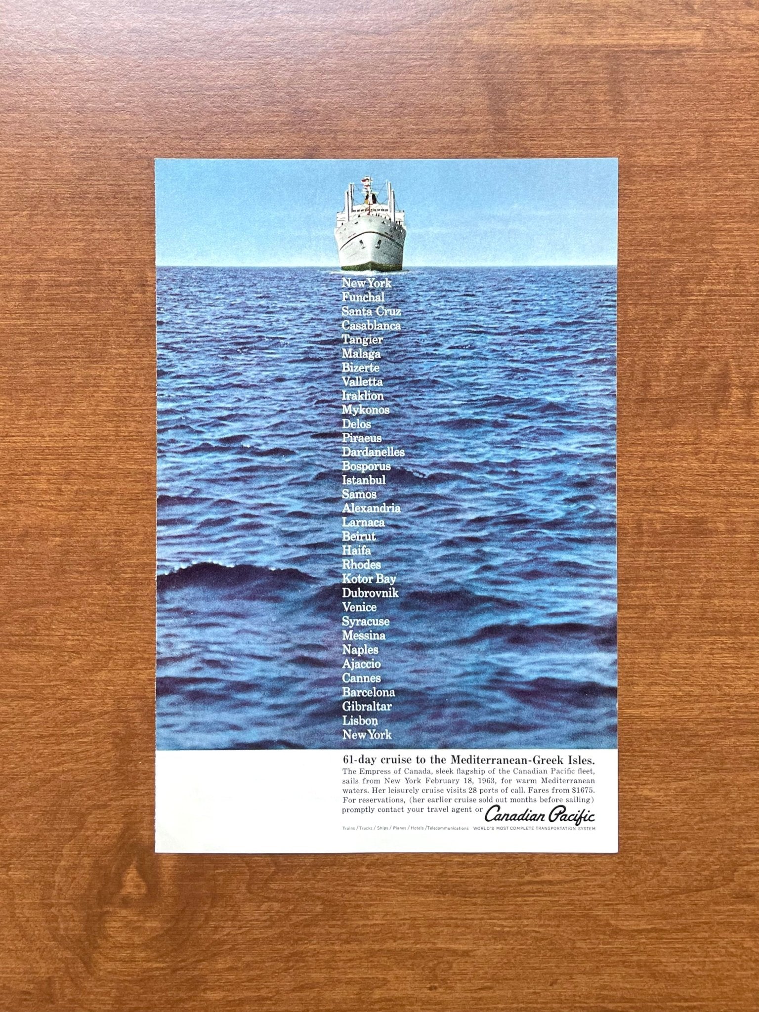 Canadian Pacific "61 day cruise to the Mediterranean Greek Isles." Advertisement
