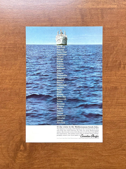 Canadian Pacific "61 day cruise to the Mediterranean Greek Isles." Advertisement