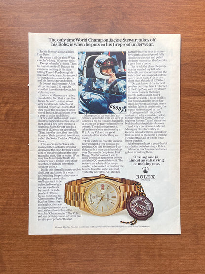 1971 Rolex Day Date Ref. 1803 feat. Jackie Stewart Advertisement