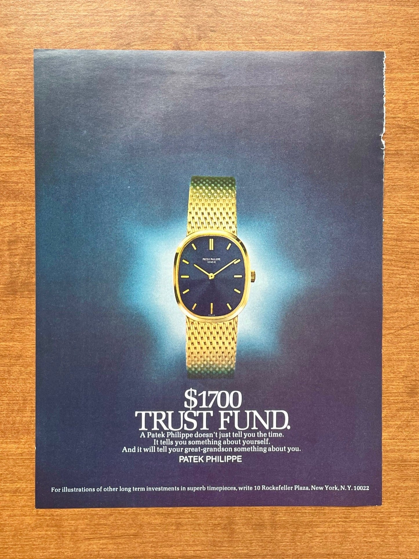Reprint of 1970 Patek Philippe Ellipse "$1700 Trust Fund" Advertisement