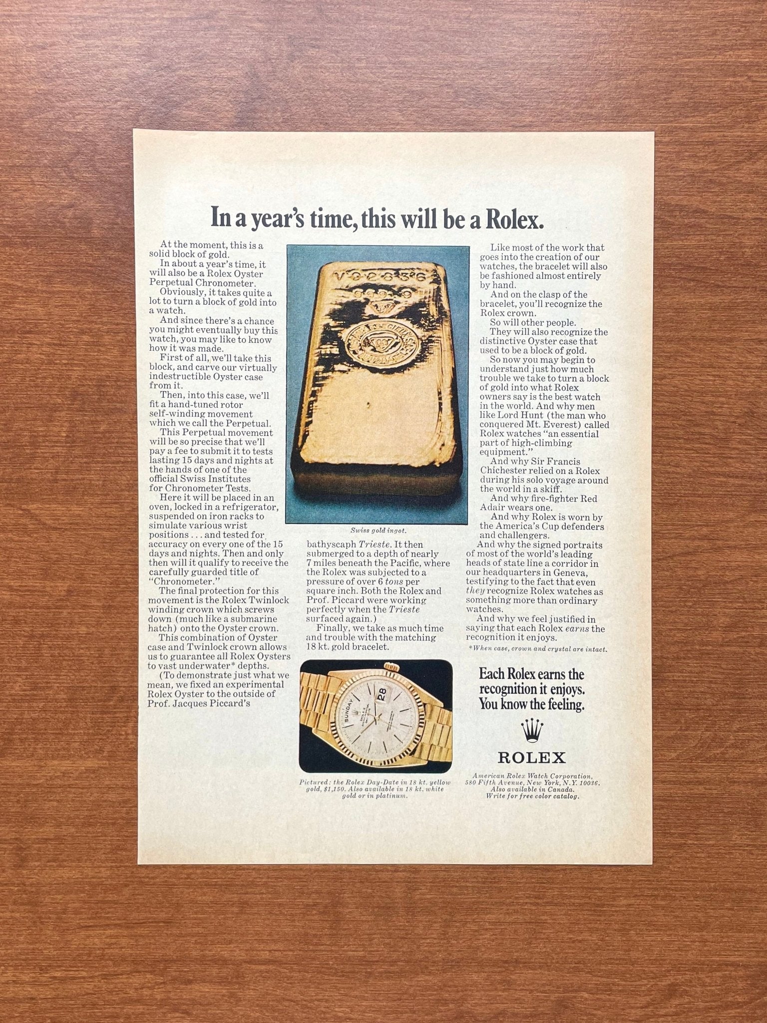 Rolex Day Date Ref. 1803 "In a year's time, this will be a Rolex" Advertisement