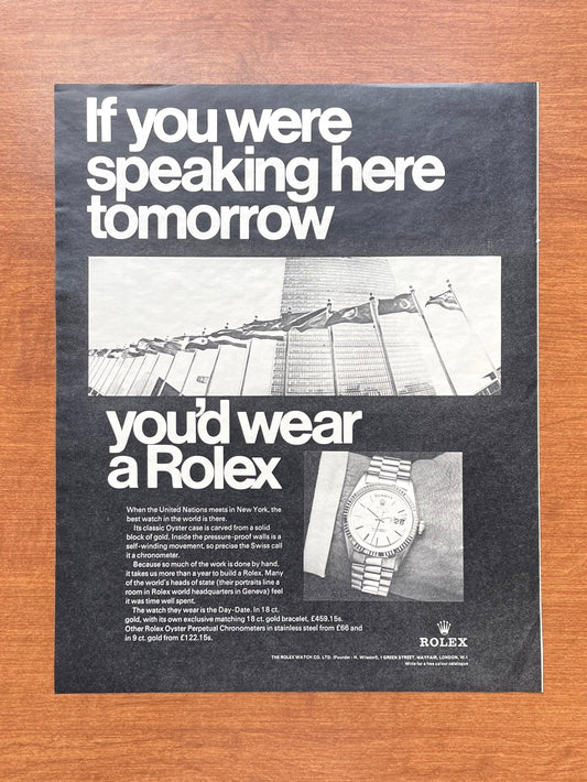 Rolex Day Date Ref. 1803 "Speaking here tomorrow..." Advertisement