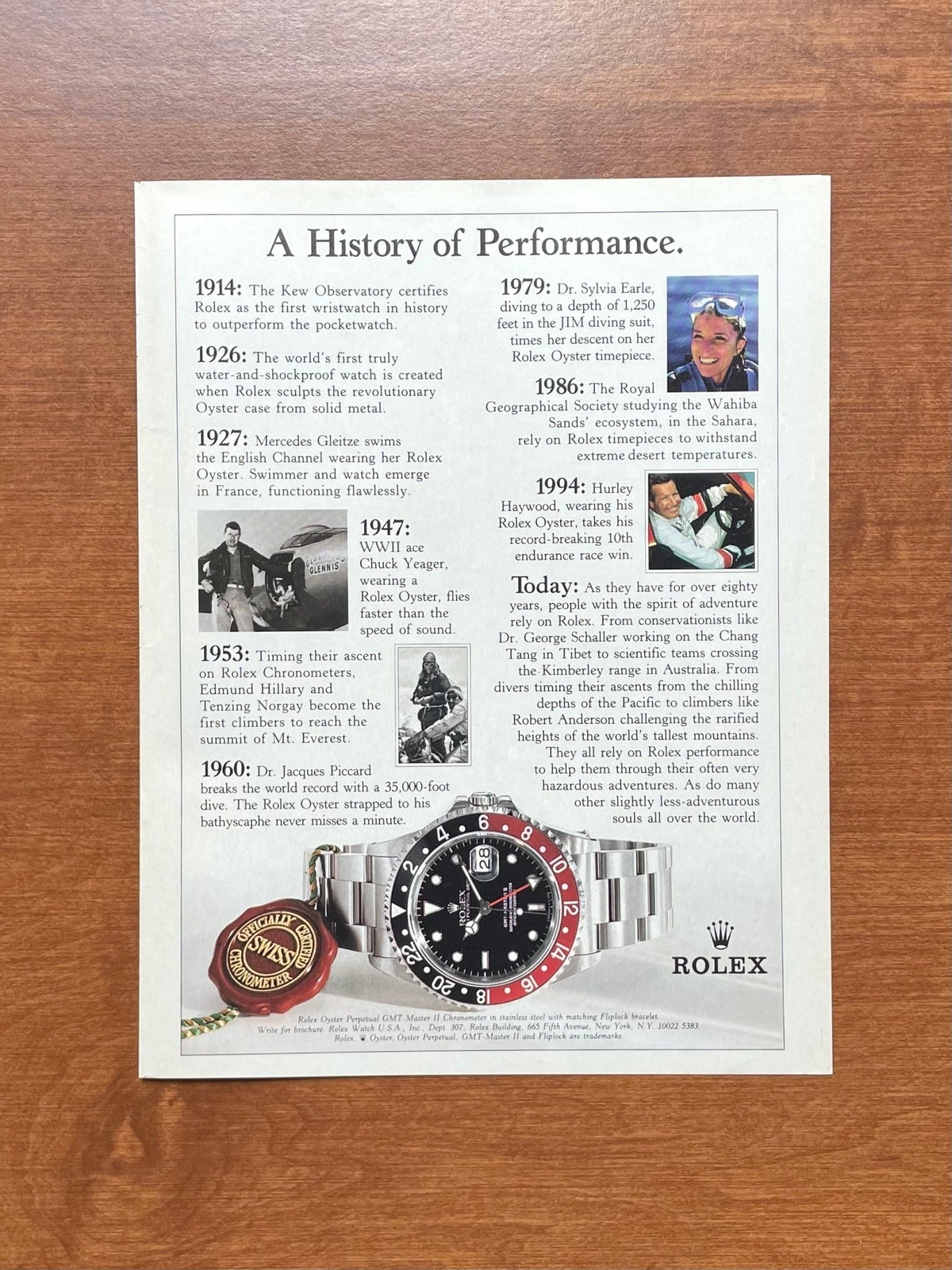 Rolex GMT Master II Ref. 16710 "History of Performance." Advertisement