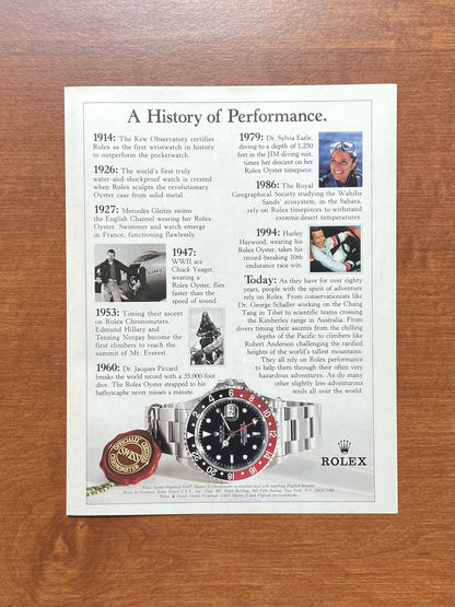 Rolex GMT Master II Ref. 16710 "History of Performance." Advertisement
