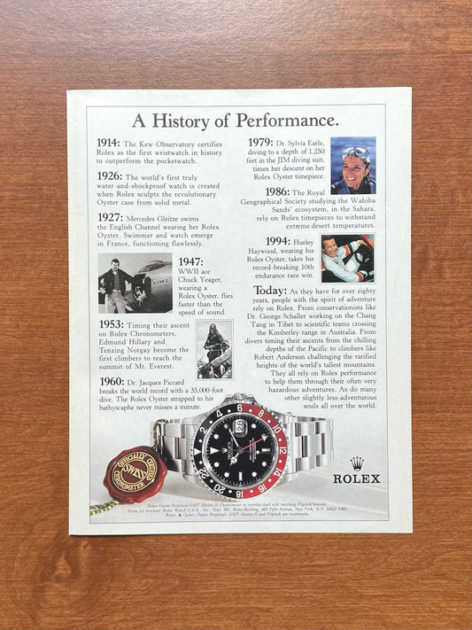 Rolex GMT Master II Ref. 16710 "History of Performance." Advertisement