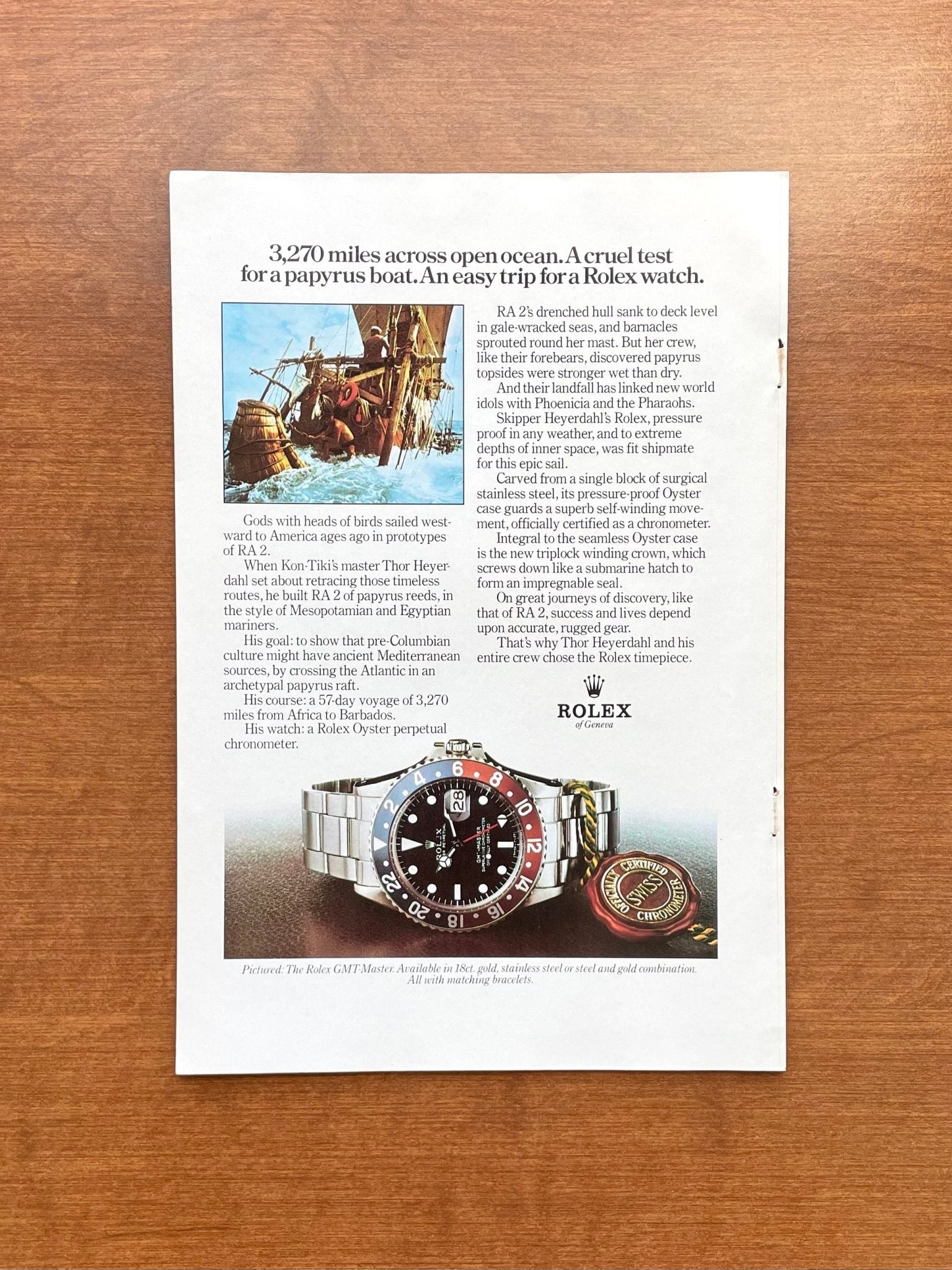 Rolex GMT Master Ref. 1675 "3,270 miles across open ocean..." Advertisement