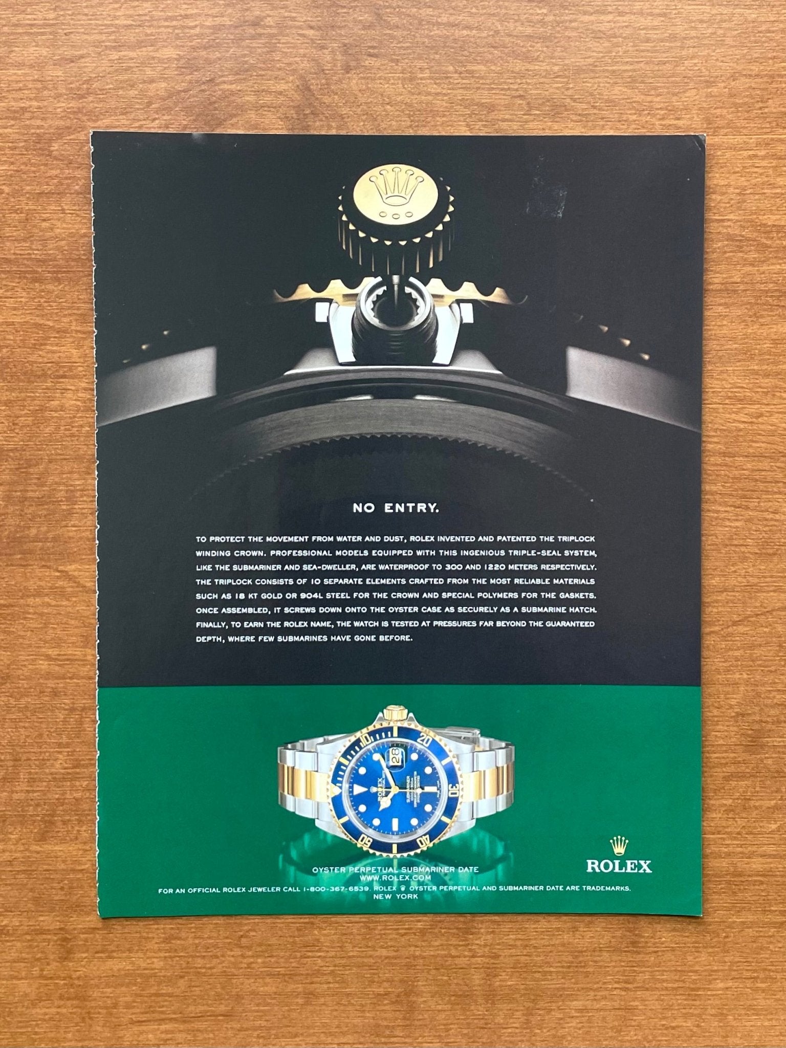 Rolex Submariner Ref. 16613 "No Entry." Advertisement