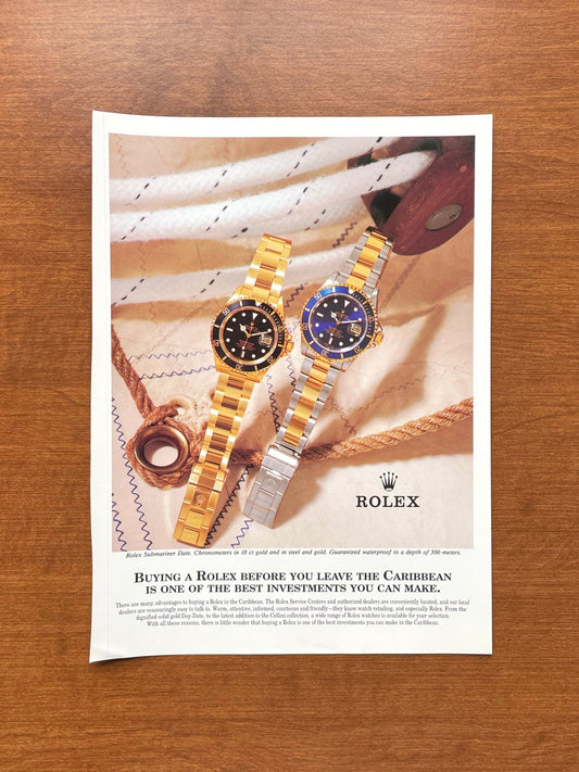 Rolex Submariner Ref. 16618 and Ref. 16613 "Before you leave the Caribbean" Advertisement