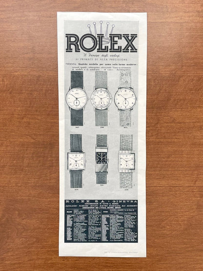 Vintage Rolex Advertisement with 6 watches in Italian