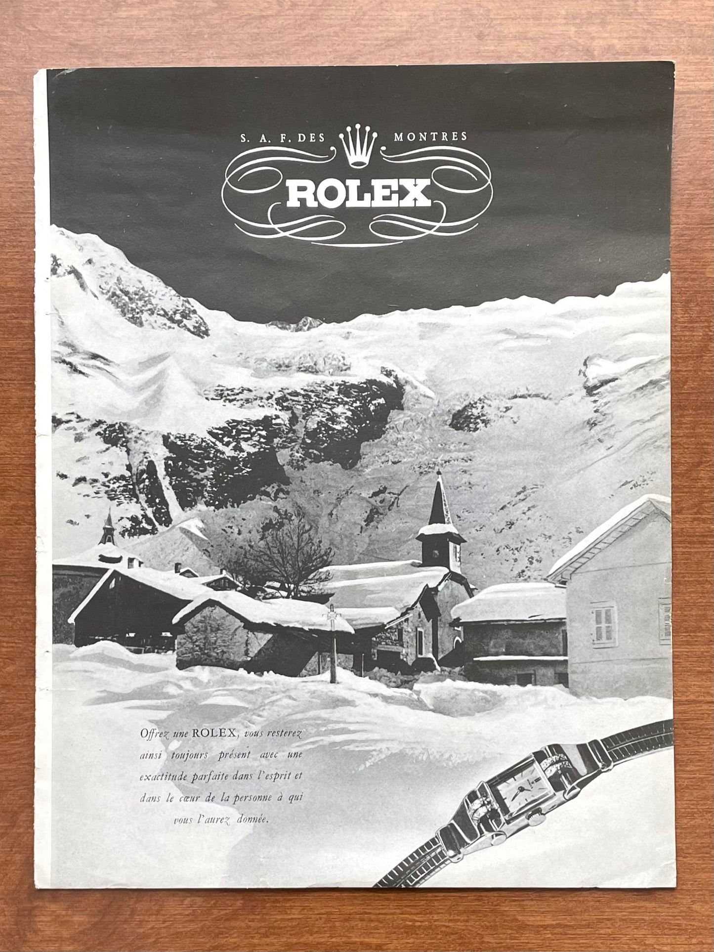 Vintage Rolex "winter scene" Advertisement in French